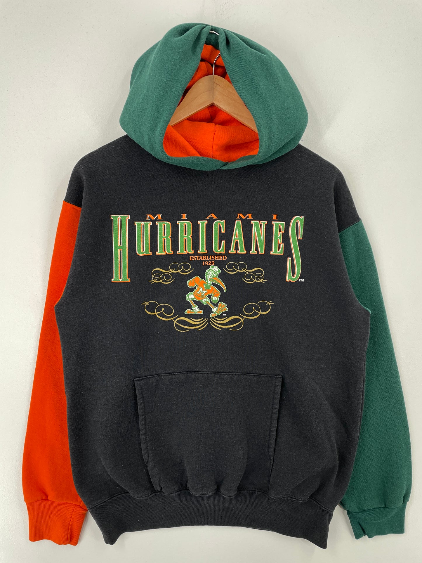 90's MIAMI HURRICANES Made in USA Size M Vintage College Hoodie Sweat-Shirt / A9425