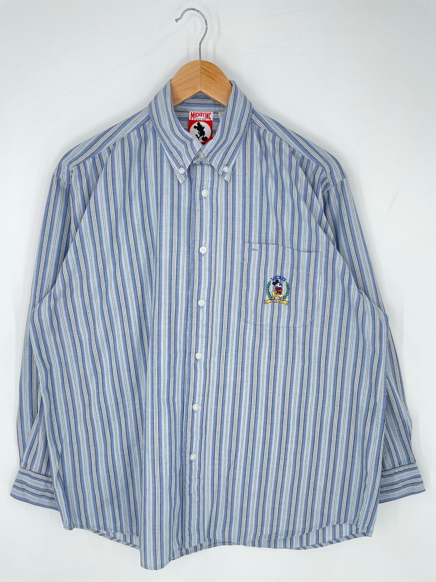 90's DISNEY MICKEY Size M Vintage Botton-down Shirts/ K8858