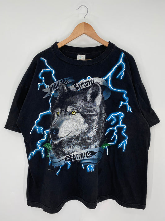 90's AMERICAN THUNDER WOLF Size XXL Vintage T- shirt / K9879