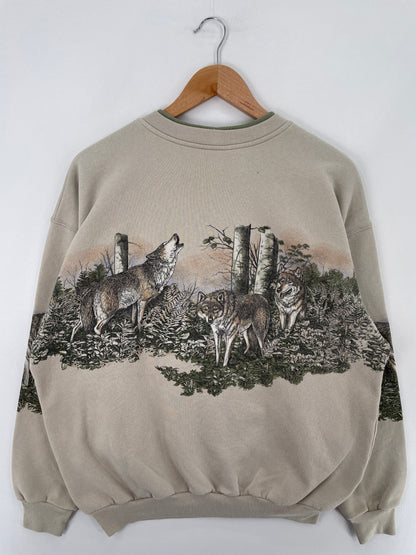 90's WOLF Made in USA Size L Vintage Animal Sweat-Shirt / E2841S