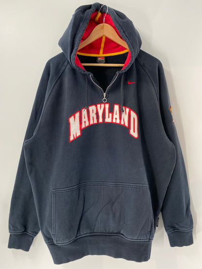 00' NIKE MARYLAND Size L Vintage Half-zip Hoodie Sweat-Shirt / K4819