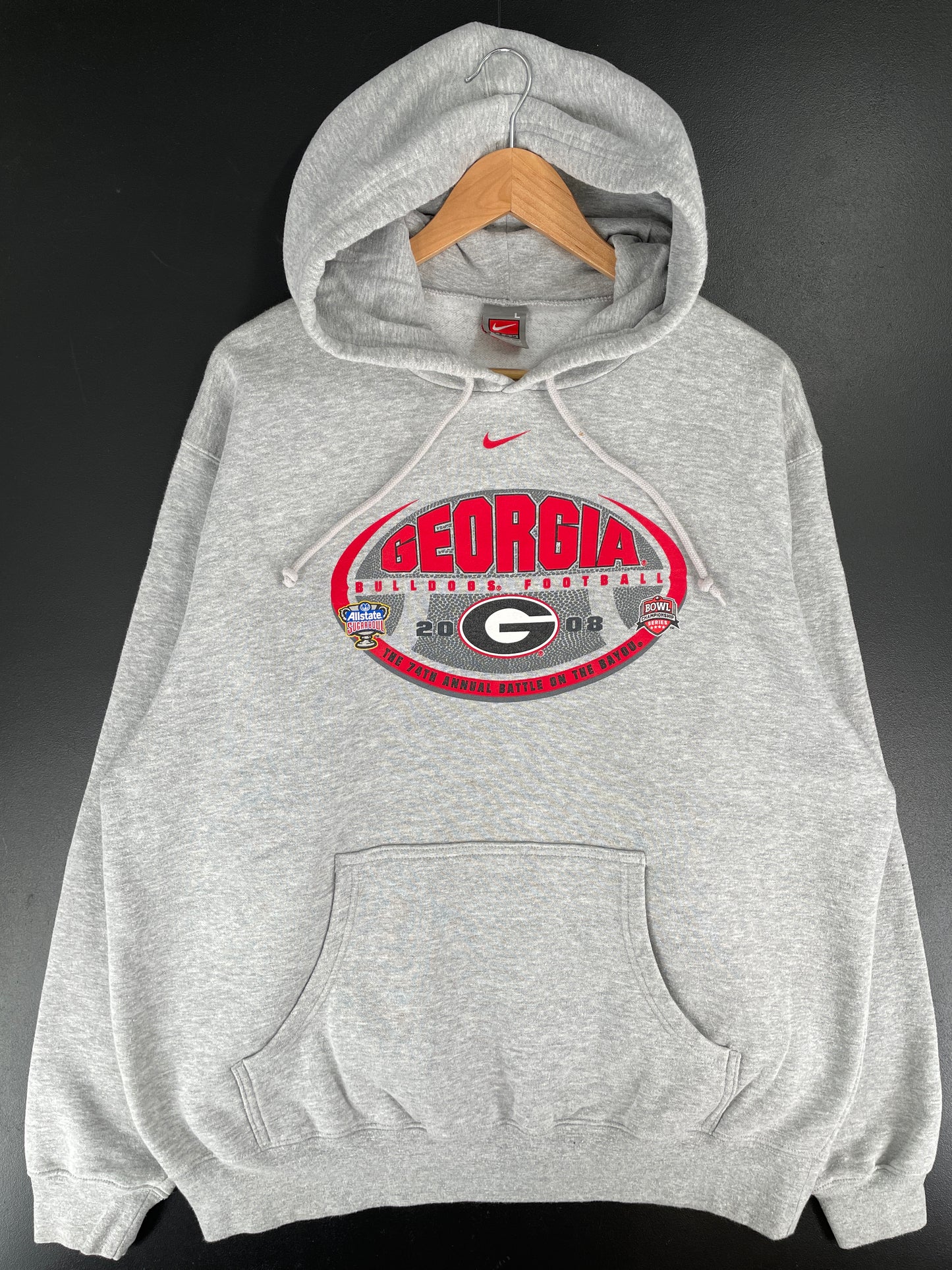 2008 NIKE x GEORGIA BULLDOGS Size L Vintage College Hoodie Sweat-Shirt / E6593S