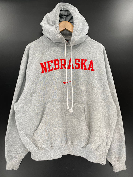 00' NIKE NEBRASKA Size L Vintage Hoodie Sweat-Shirt / K4823