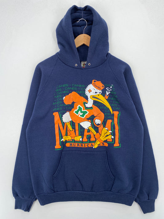 90's UNIVERSITY OF MIAMI Made in USA Size XL Vintage College Hoodie Sweat-Shirt / A7765
