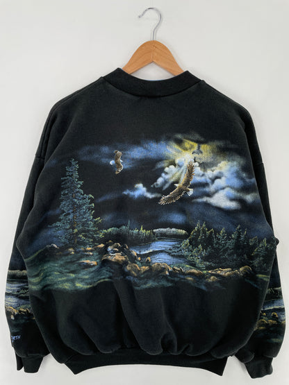 90's QUIETWOODS NORTH DOOR COUNTRY Made in USA Size XL Vintage Animal Sweat-Shirt / E225