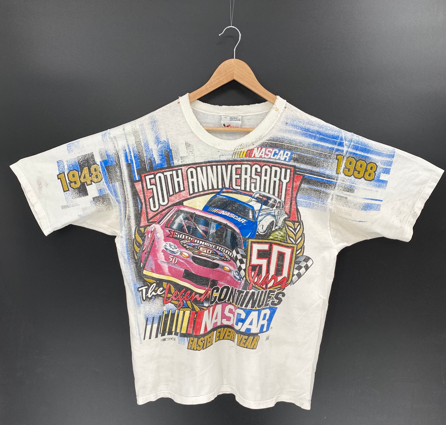 1998 NASCAR 50TH ANNIVERSARY Made in USA Size XL Vintage Racing T-Shirt / K7258