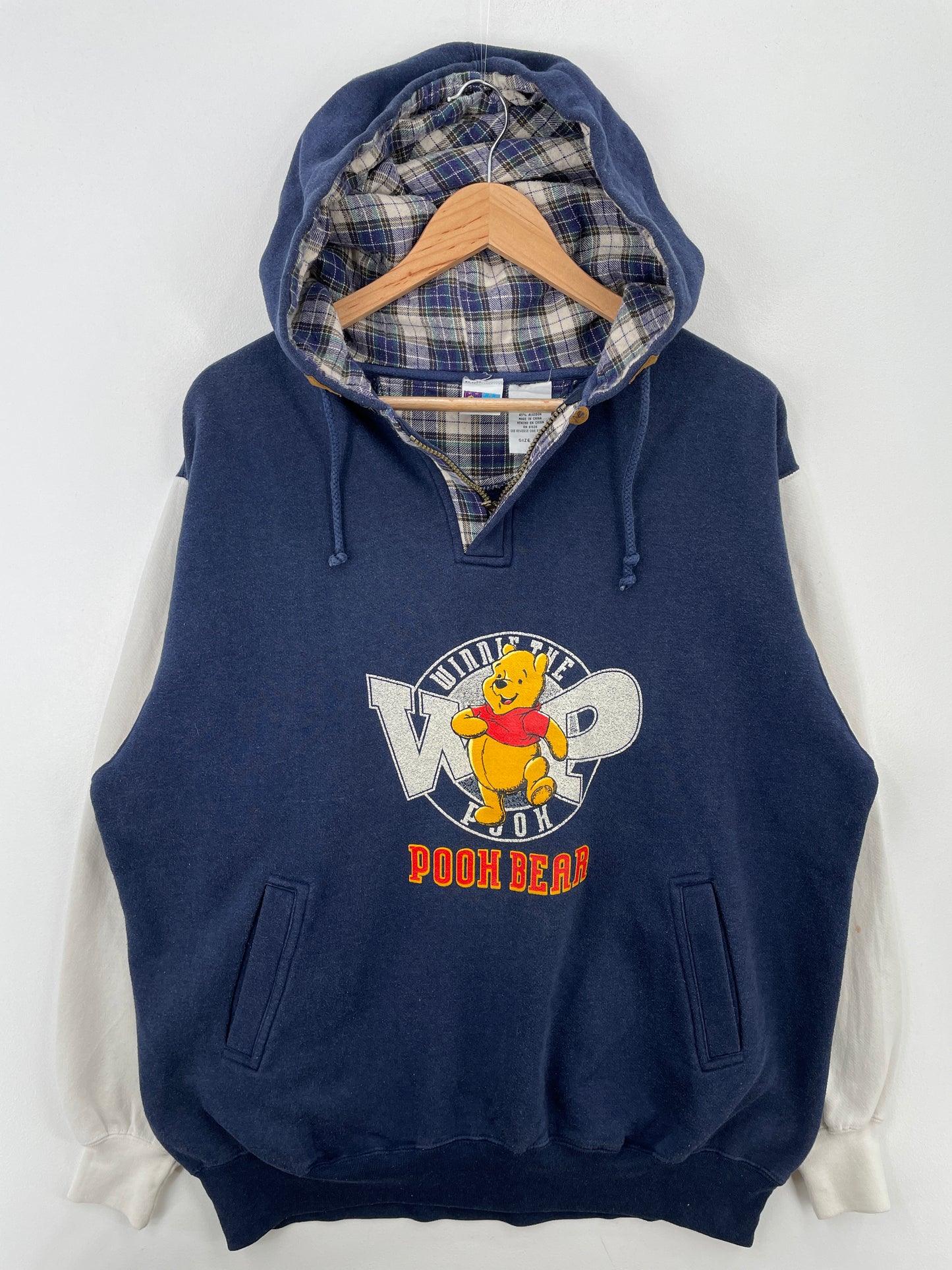 00' DISNEY WINNIE THE POOH Size XL Vintage Hoodie Half Zip-up Sweat-shirt / A6827