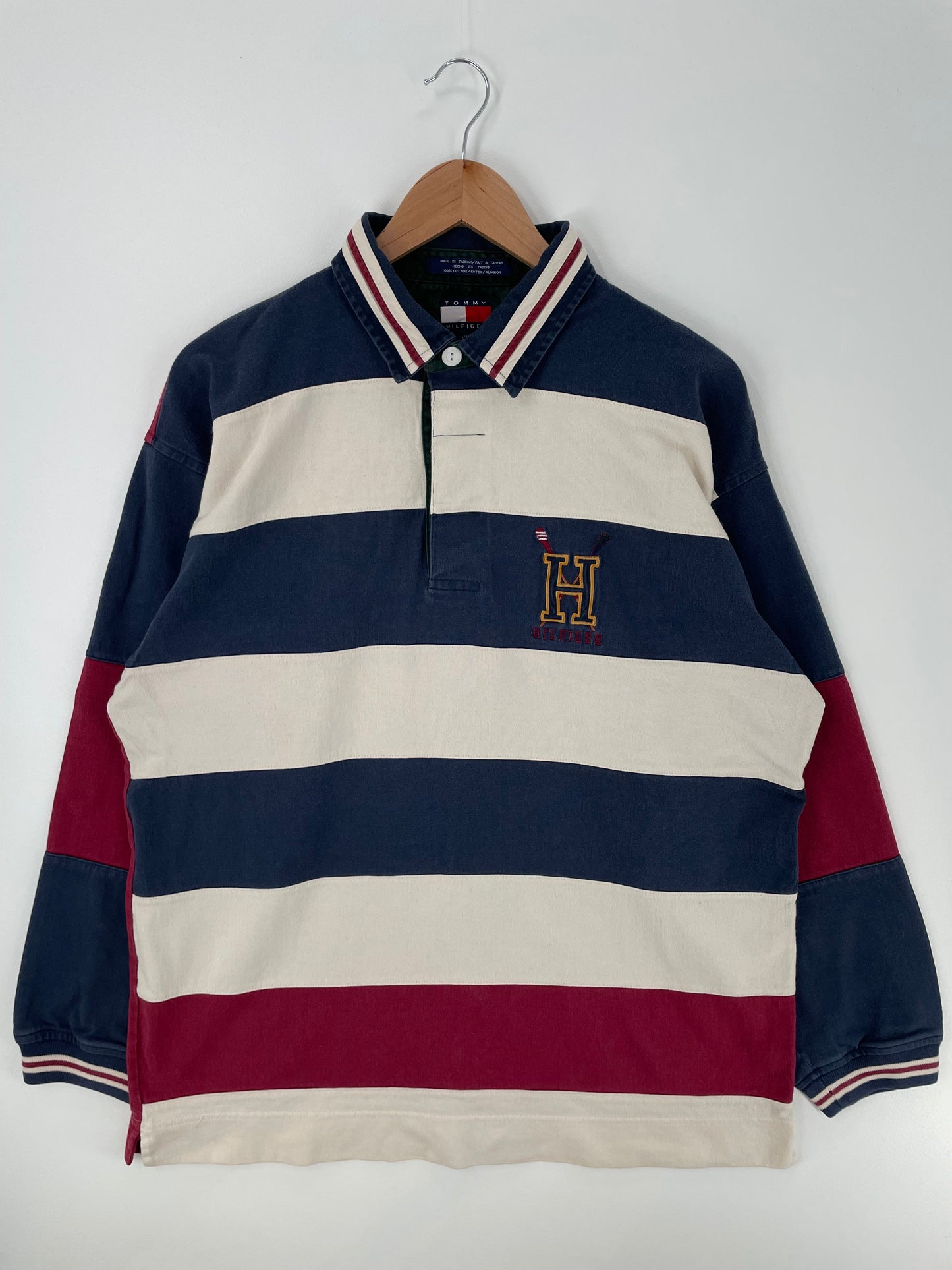 90's TOMMY HILFIGER Size L Vintage Rugby-Shirt / E848