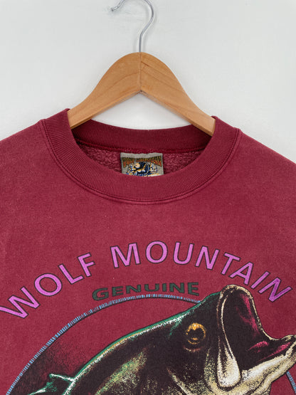 90's BLACK BASS WOLF MOUNTAIN Made in USA Size L Vintage Animal Sweat-Shirt / E1036