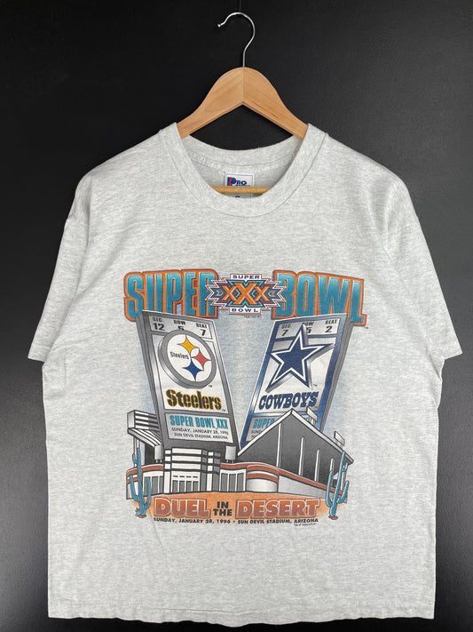 1996 SUPER BOWL PITTSBURGH STEELERS x DALLAS COWBOYS Made in USA Size L Vintage NFL T-Shirt / E2418T