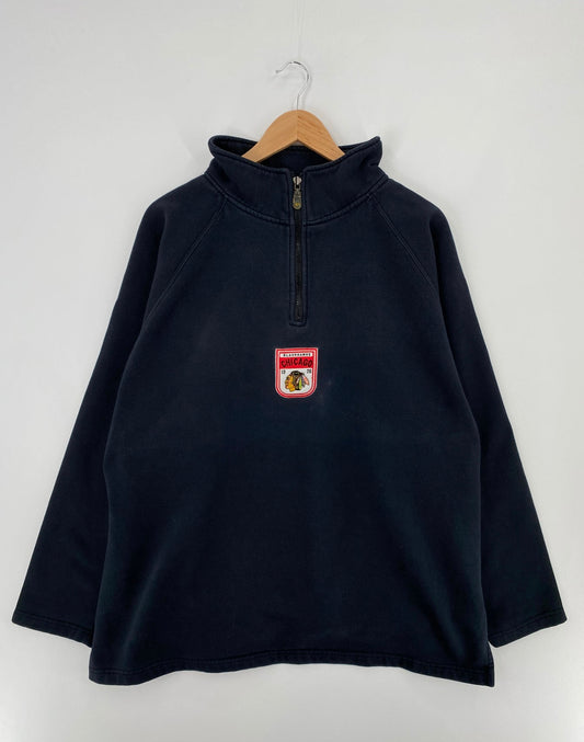 00' NIKE x CHICAGO BLACKHAWKS Size XL Vintage NHL Half Zip Sweat-Shirt / E269