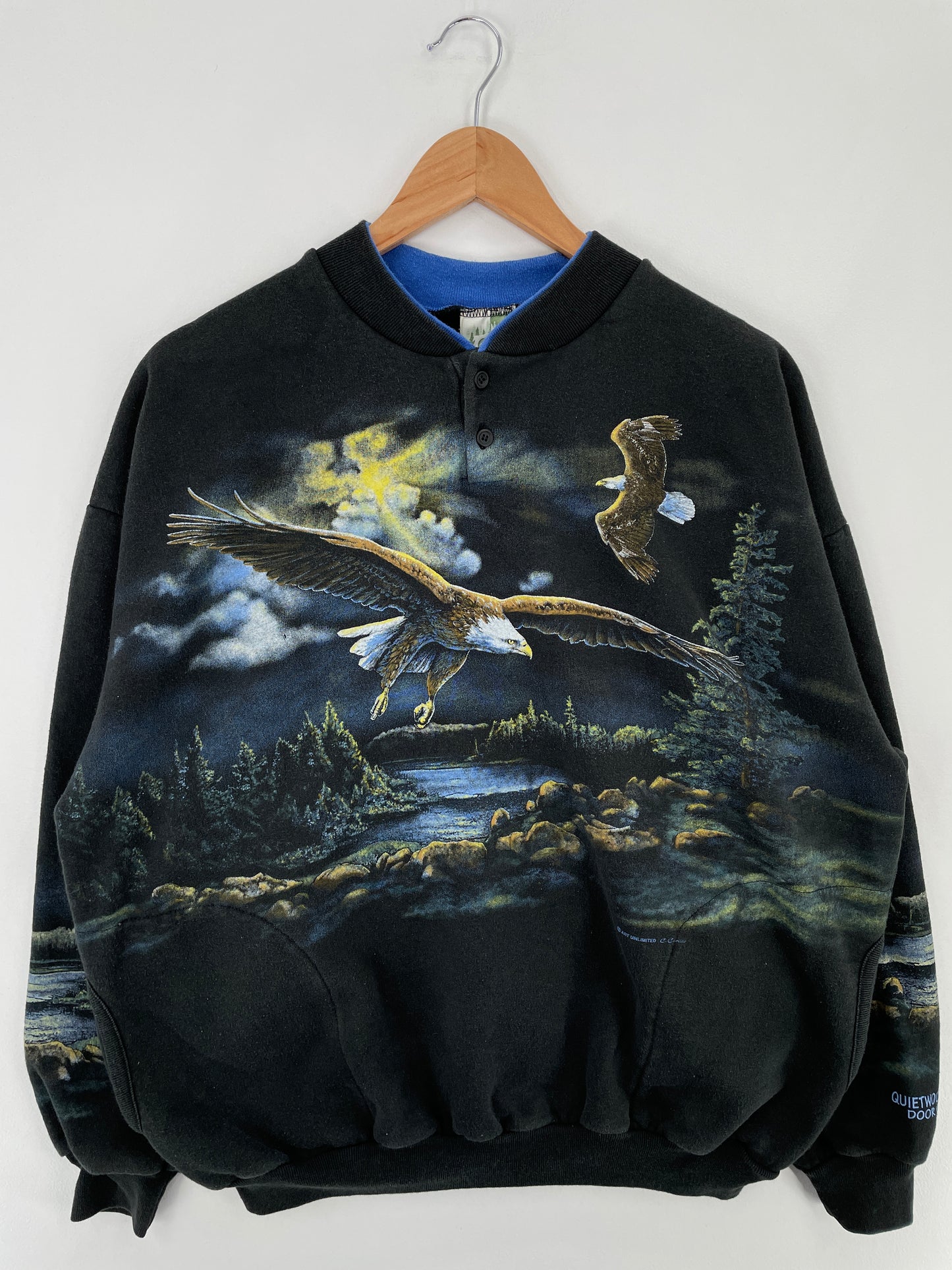 90's QUIETWOODS NORTH DOOR COUNTRY Made in USA Size XL Vintage Animal Sweat-Shirt / E225