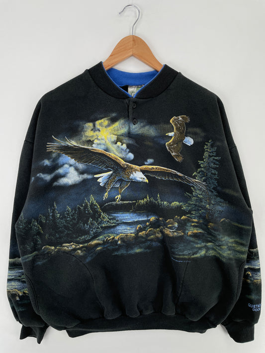 90's QUIETWOODS NORTH DOOR COUNTRY Made in USA Size XL Vintage Animal Sweat-Shirt / E225