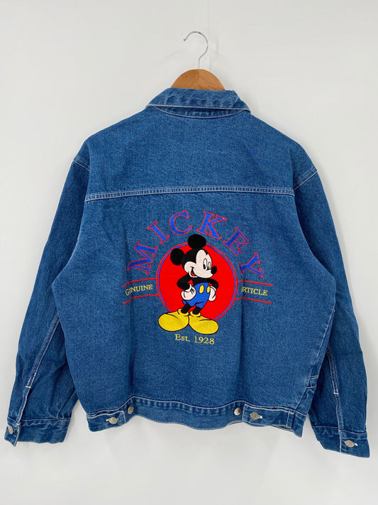90’s DISNEY MICKEY Size L Vintage Denim Jacket  / K4321