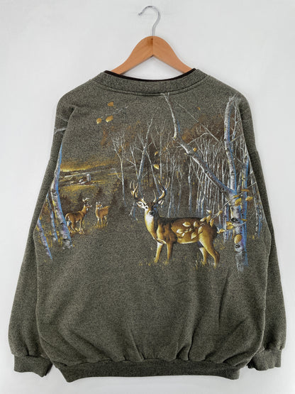 90's DEER Made in USA Size XL Vintage Animal Sweat-Shirt / E2547S
