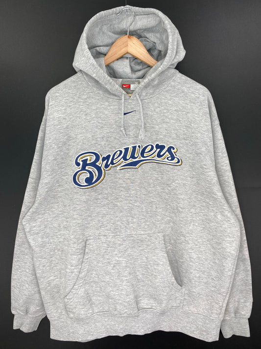 00' NIKE MILWAUKEE BREWERS Size XL Vintage MLB Hoodie Sweat-shirt / K9625