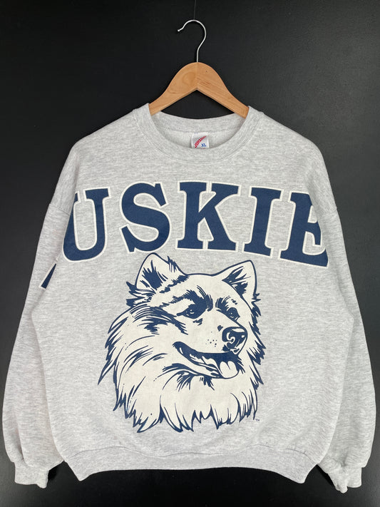 90's UCONN HUSKIES Made in USA Size XL Vintage College Sweat-shirt / A9970