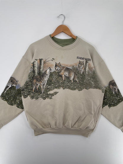 90's WOLF Made in USA Size L Vintage Animal Sweat-Shirt / E2841S