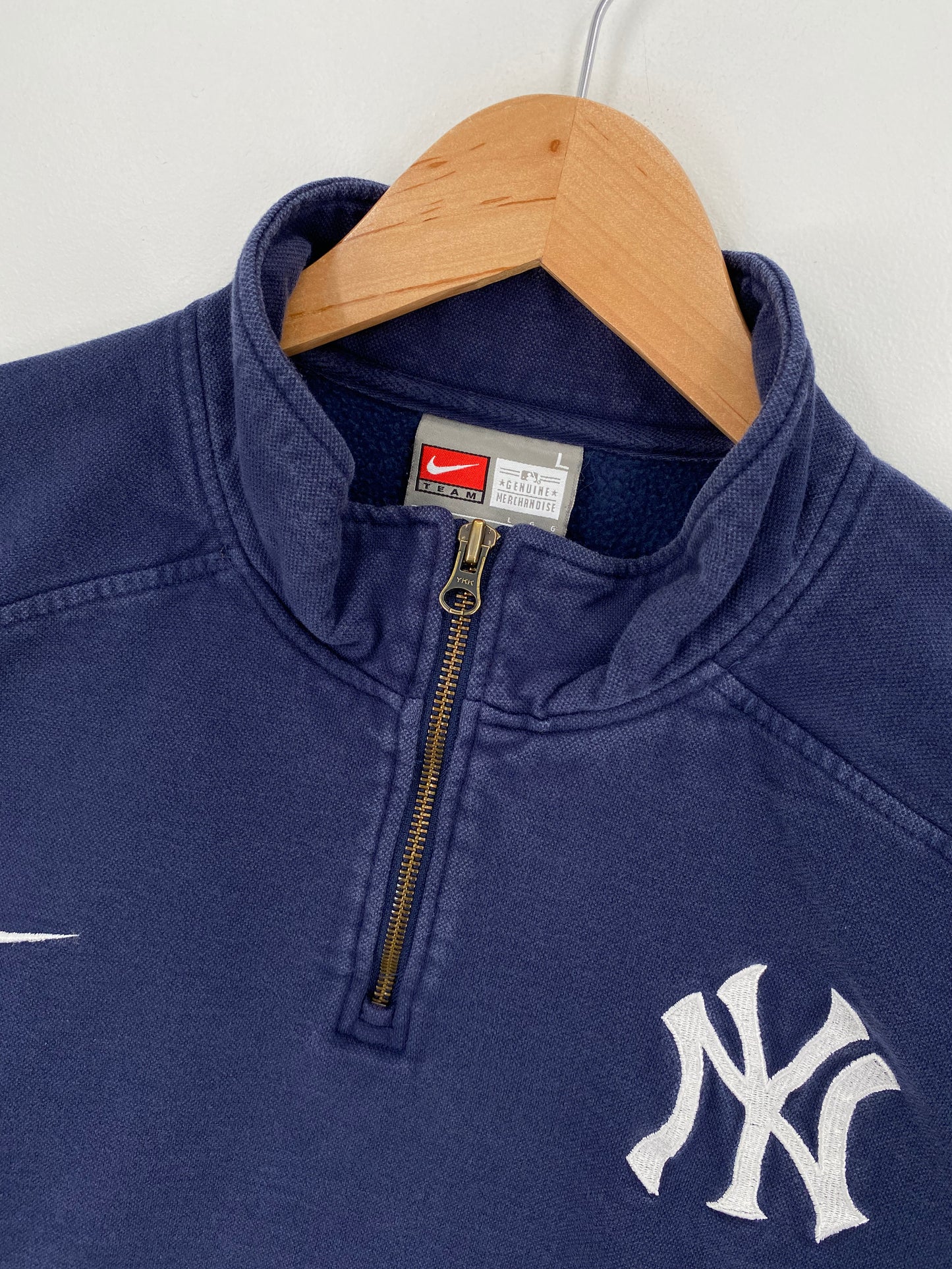 00' NIKE MINI SWOOSH NEW YORK YANKEES Size L Vintage MLB Half Zip Sweat-Shirt / A2882