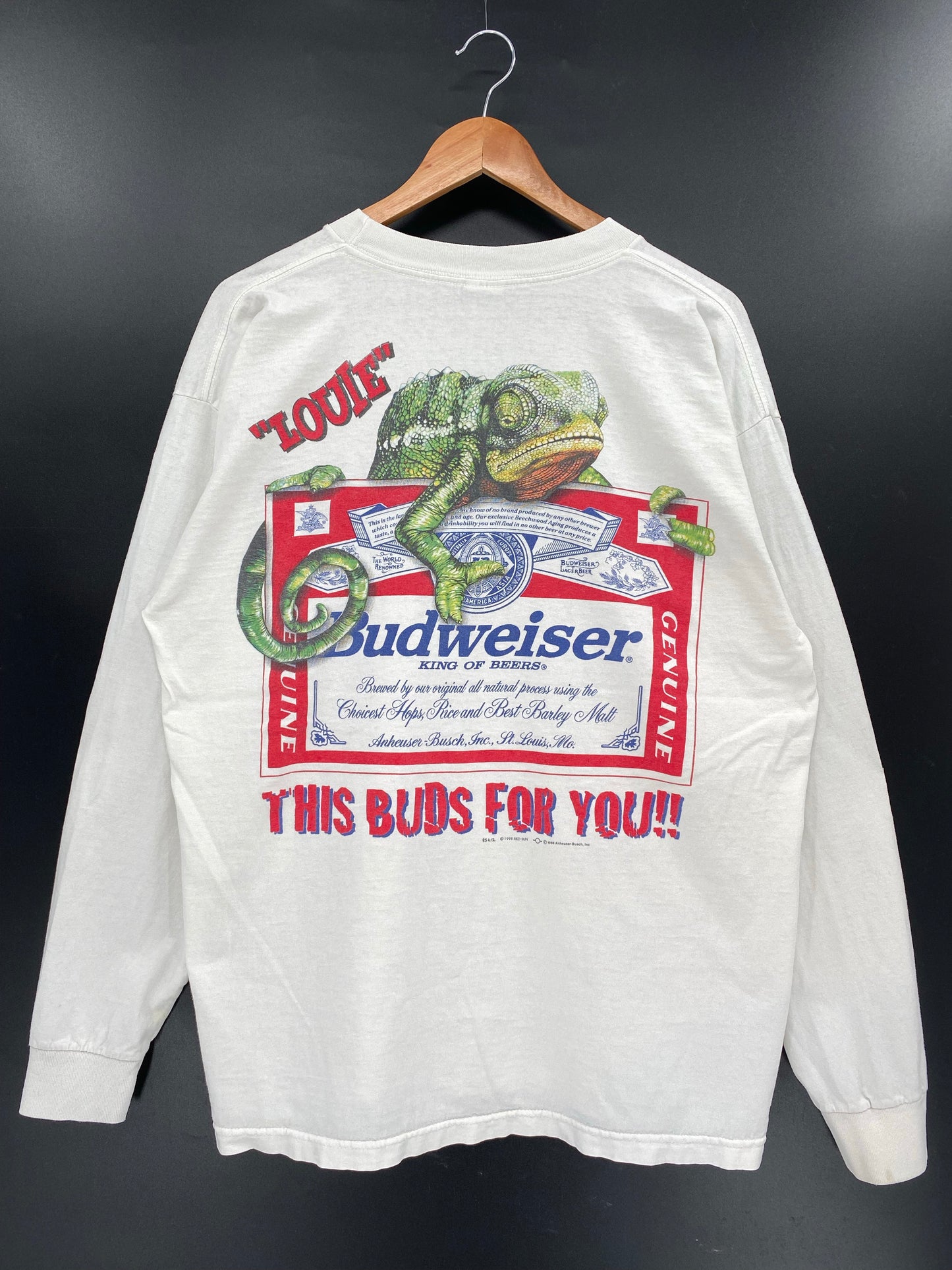1998 BUDWEISER Size XL Vintage Long Sleeve T-Shirts / K4656