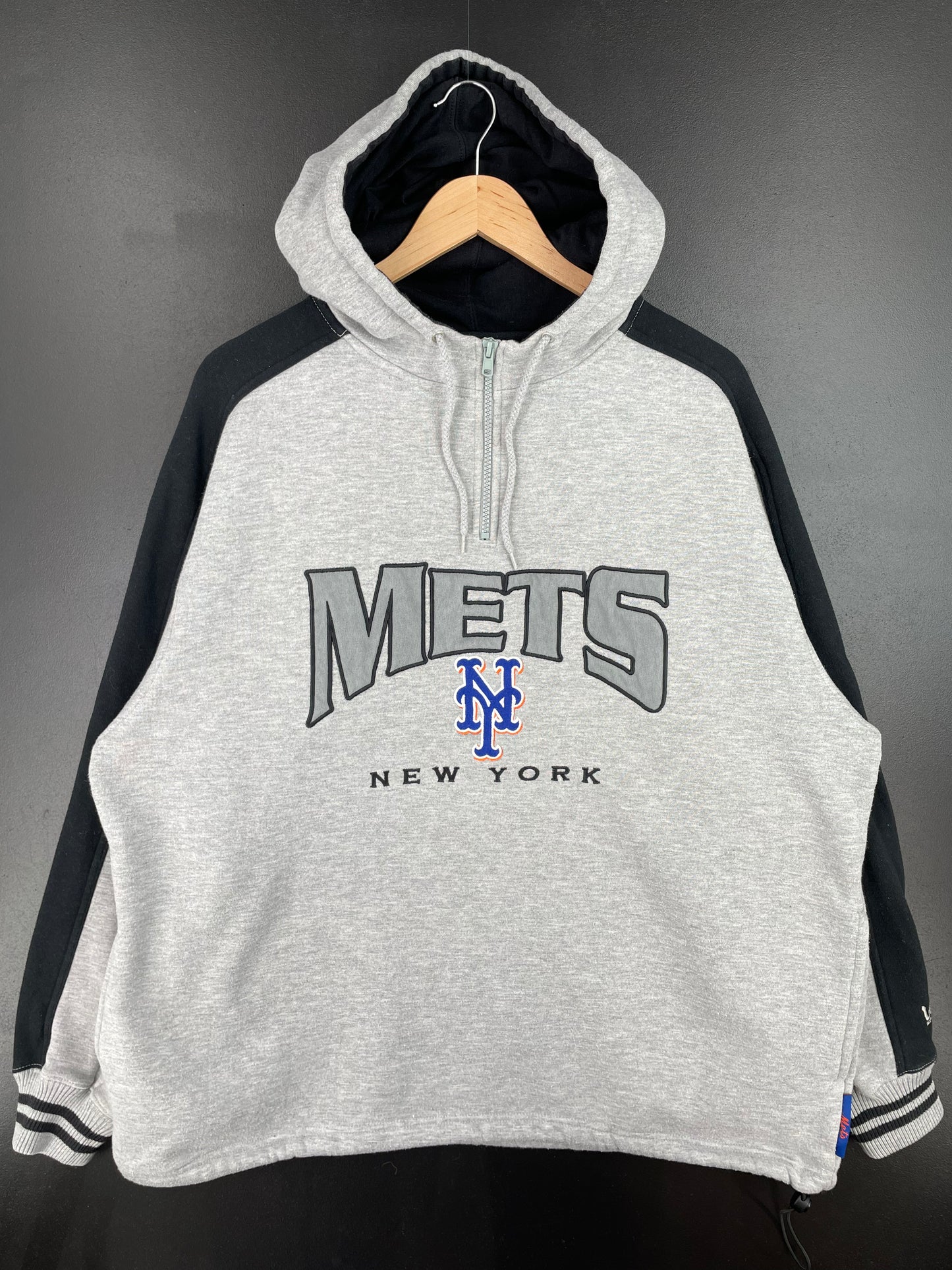 Vintage NEW YORK METS Size XL Vintage MLB Hoodie Half Zip-up Sweat-shirt / A1195