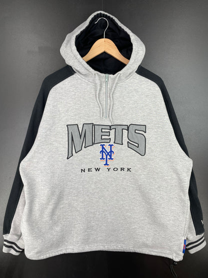 Vintage NEW YORK METS Size XL Vintage MLB Hoodie Half Zip-up Sweat-shirt / A1195