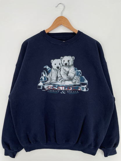 90's POLAR BEAR Made in USA Size XL Vintage Animal Sweat-Shirt / E713