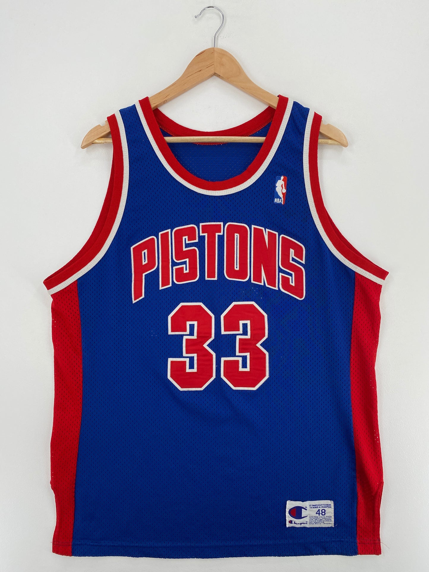 90’s CHAMPION x DETROIT PISTONS GRANT HILL Made in USA Size 48 XL Vintage NBA Jersey / A5457