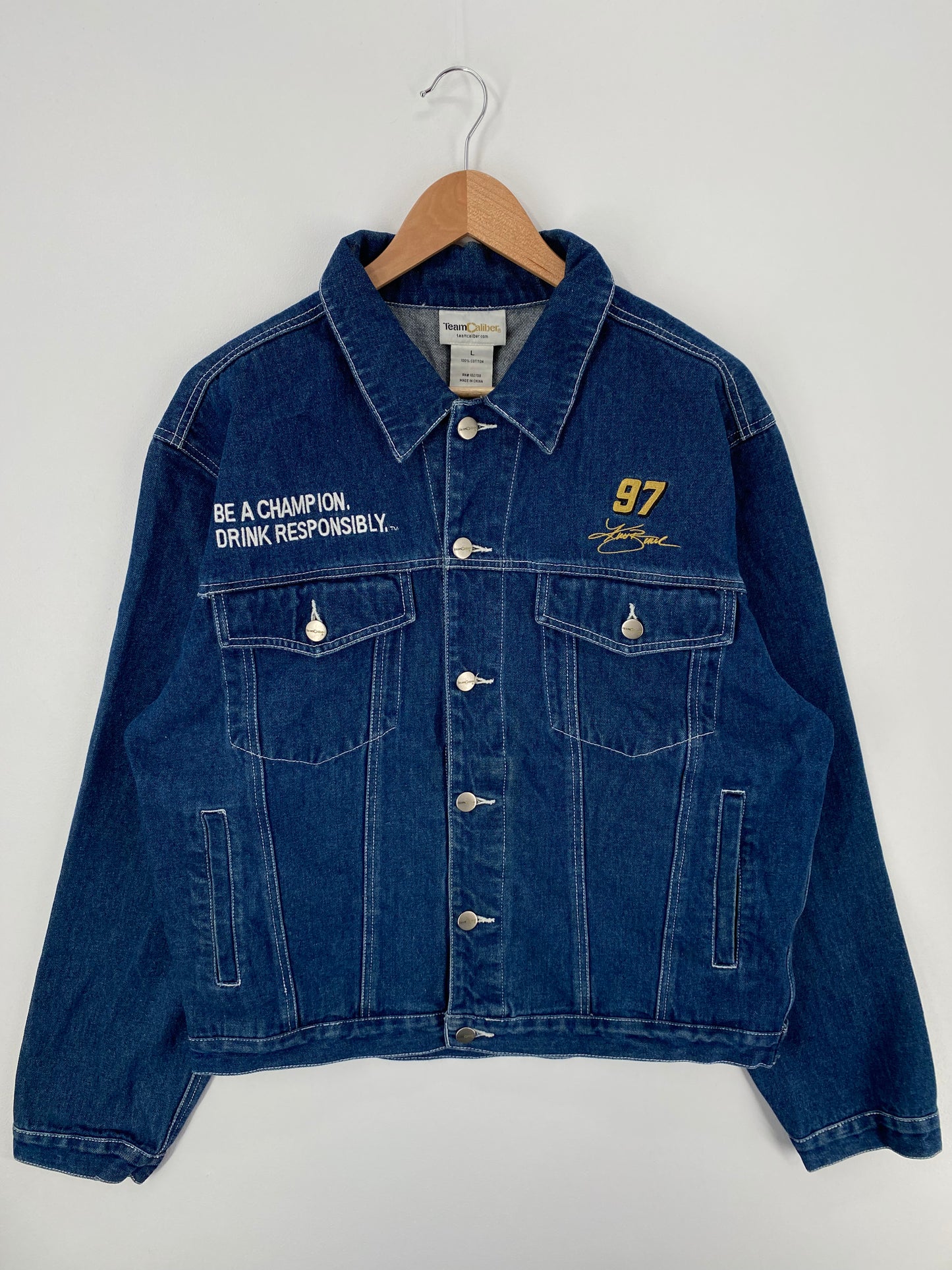 .Vintage KURT BUSCH x CROWN ROYL Size L Racing Denim Jacket / A980