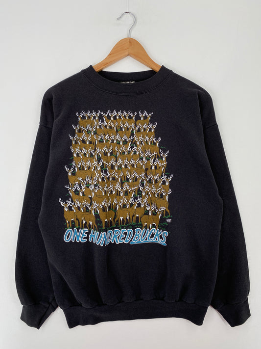 90's ONE HUNDRED BUCKS Made in USA Size L Vintage Sweat-Shirt / A9627