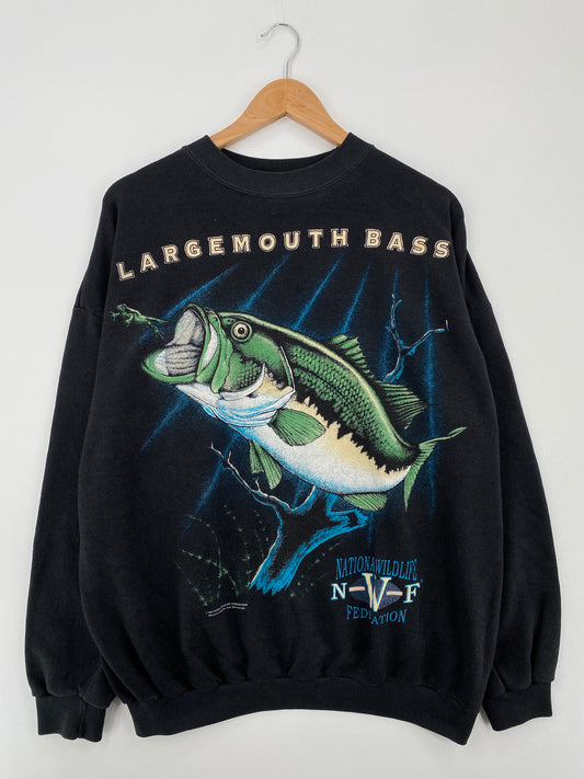 90’s LARGEMOUTH BASS (No tag) Approx. Size L Vintage Sweat-Shirt / A8316