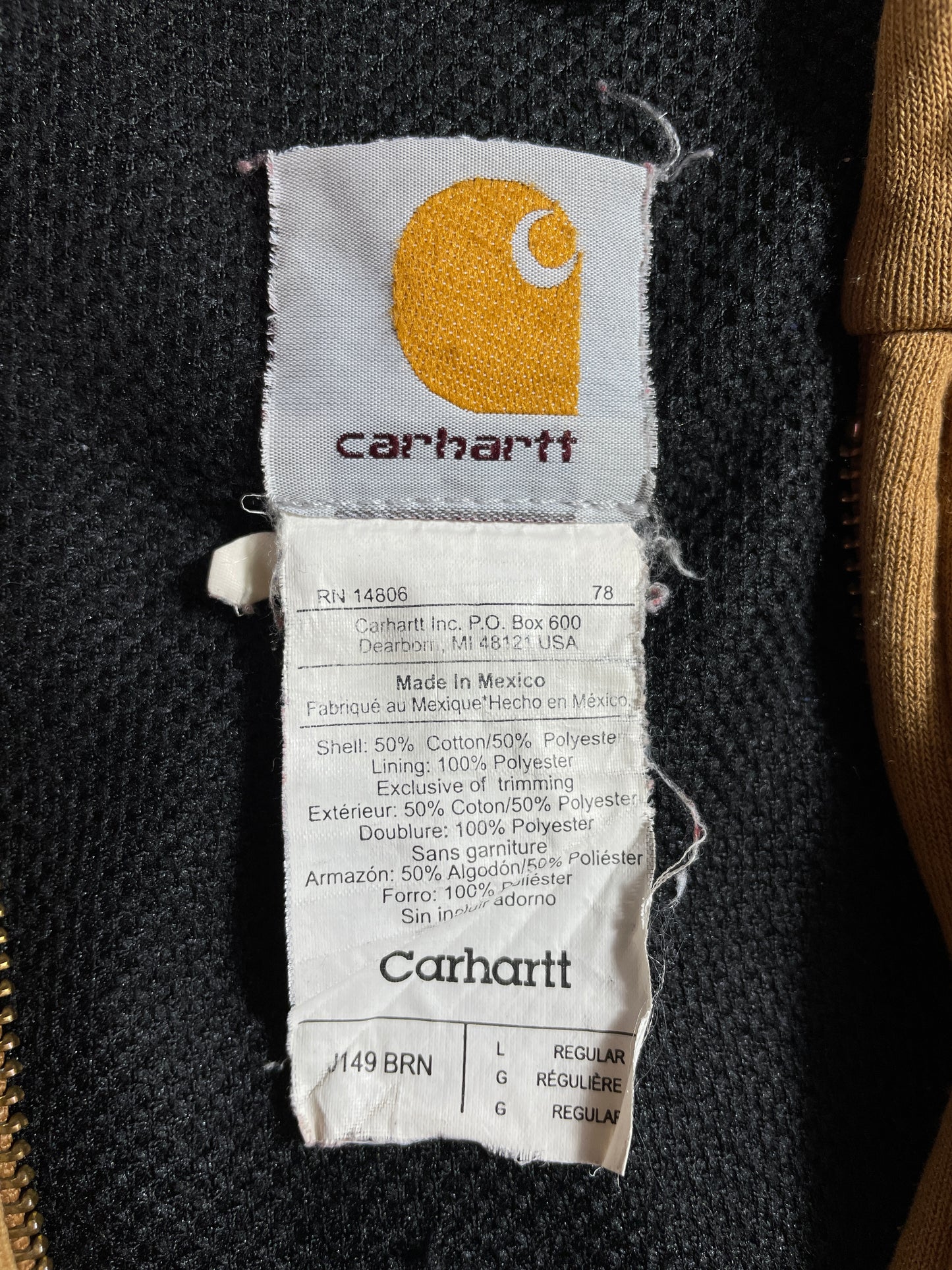 Vintage CARHARTT Size L Hoodie Zip-up Sweat-Shirt / E2639S