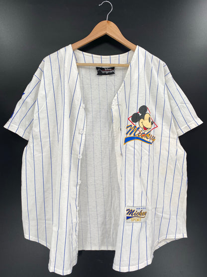 90’s DISNEY Made in USA Size L/XL Vintage Baseball Button Up Shirts / K4426