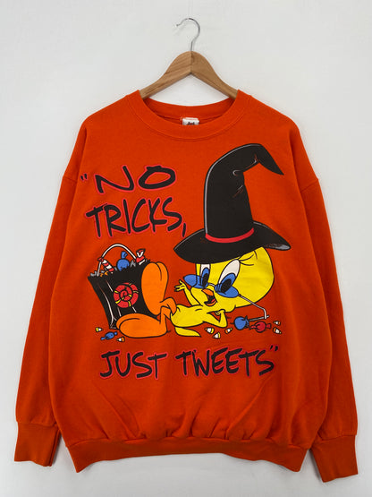 1997 LOONEY TUNES TWEETY HALLOWEEN Size Approx.XL Vintage Sweat-shirt / A7287