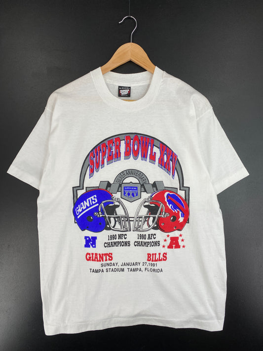 1991 SUPER BOWL XXV NEW YORK GIANTS x BUFFALO BILLS Made in USA Size XL Vintage NFL T-Shirt / E4542T