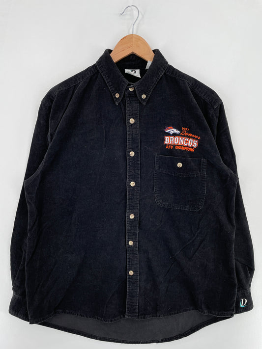 1996 DENVER BRONCOS Size M Vintage Corduroy Button down Shirt / E1057