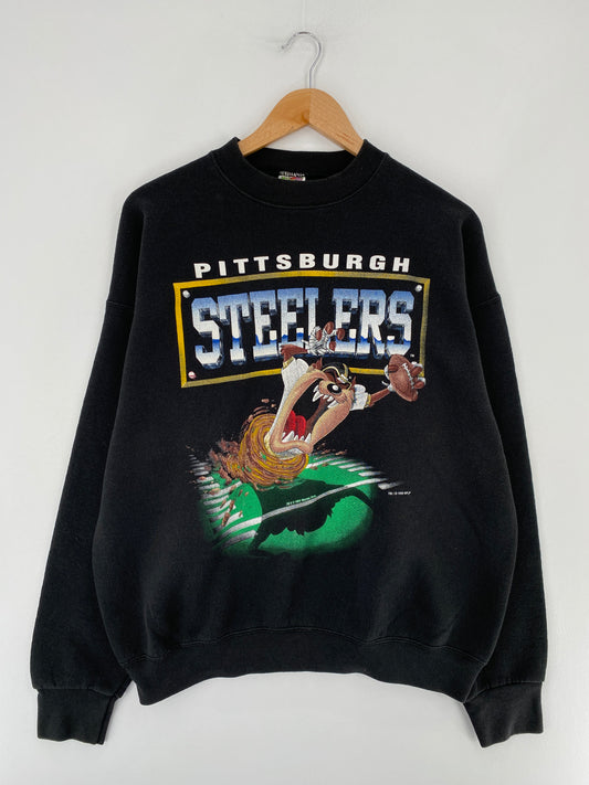 .1993 LOONEY TUNES TAZ x PITTSBURGH STEELERS Made in USA Size XL Vintage NFL Sweat-shirt / E5525S