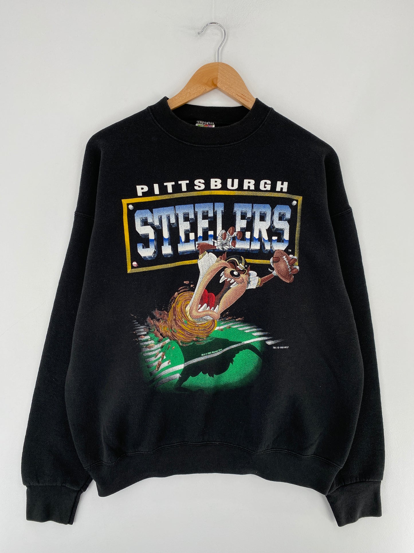 .1993 LOONEY TUNES TAZ x PITTSBURGH STEELERS Made in USA Size XL Vintage NFL Sweat-shirt / E5525S