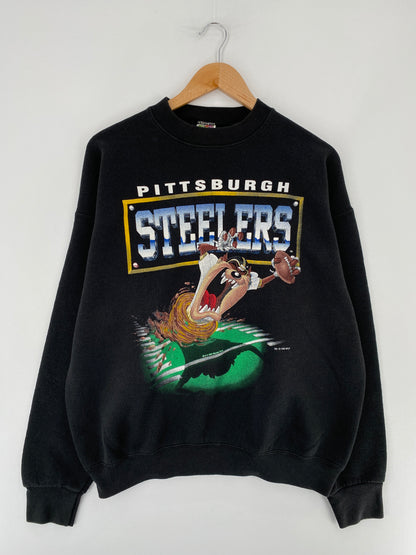 .1993 LOONEY TUNES TAZ x PITTSBURGH STEELERS Made in USA Size XL Vintage NFL Sweat-shirt / E5525S