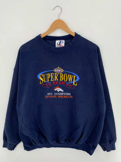 1998 SUPER BOWL DENVER BRONCOS Made in USA Size L Vintage NFL Sweat-Shirt / A4951
