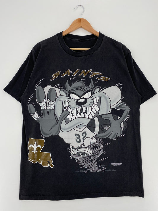 1994 LOONEY TUNES TAZ x NEW ORLEANS SAINTS Size No Tag(Approx.XL) Vintage NFL T-Shirt / A1974