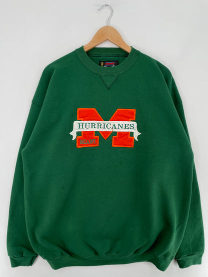 90's MIAMI HURRICANES Made in USA Size XL Vintage College Sweat-Shirt / E3397S
