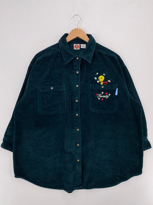 1999 LOONEY TUNES TWEETY Size XL Vintage Corduroy Button Down Shirt / A4307