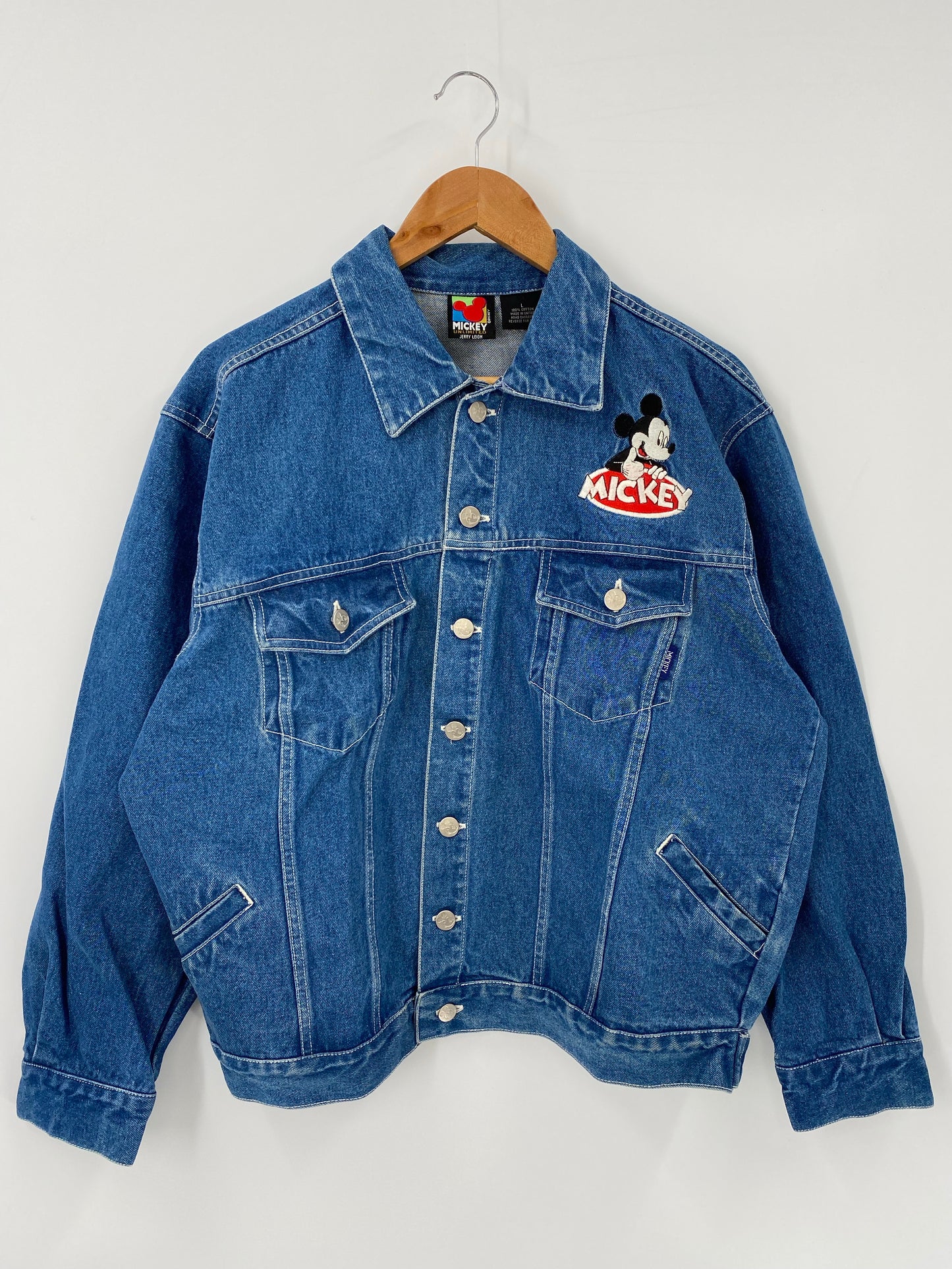 90’s DISNEY MICKEY Size L Vintage Denim Jacket  / K4321