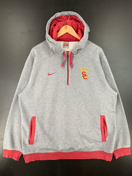 00' NIKE USC TROJANS Size L Vintage College Half-Zip Hoodie Sweat-shirt / A1383