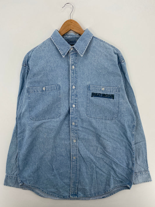 Vintage HARLEY DAVIDSON Size L Denim Button-Down Shirt / A6362