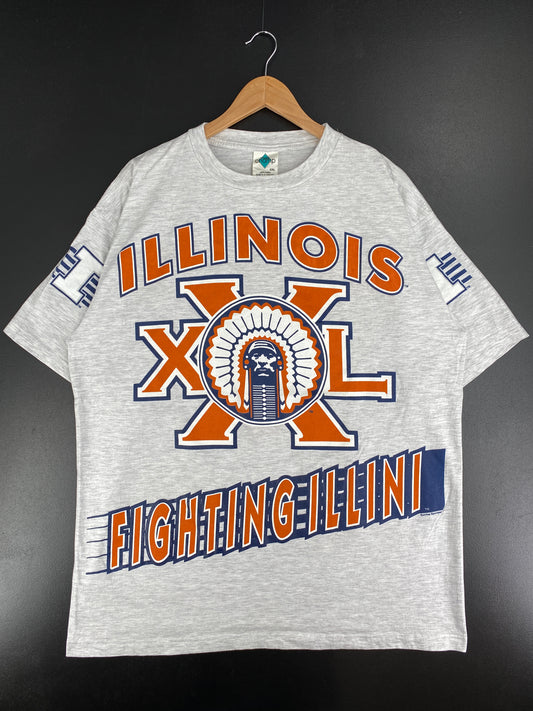 90’s ILLINOIS FIGHTING ILLINI Size XXL Vintage College T-Shirts / A5442