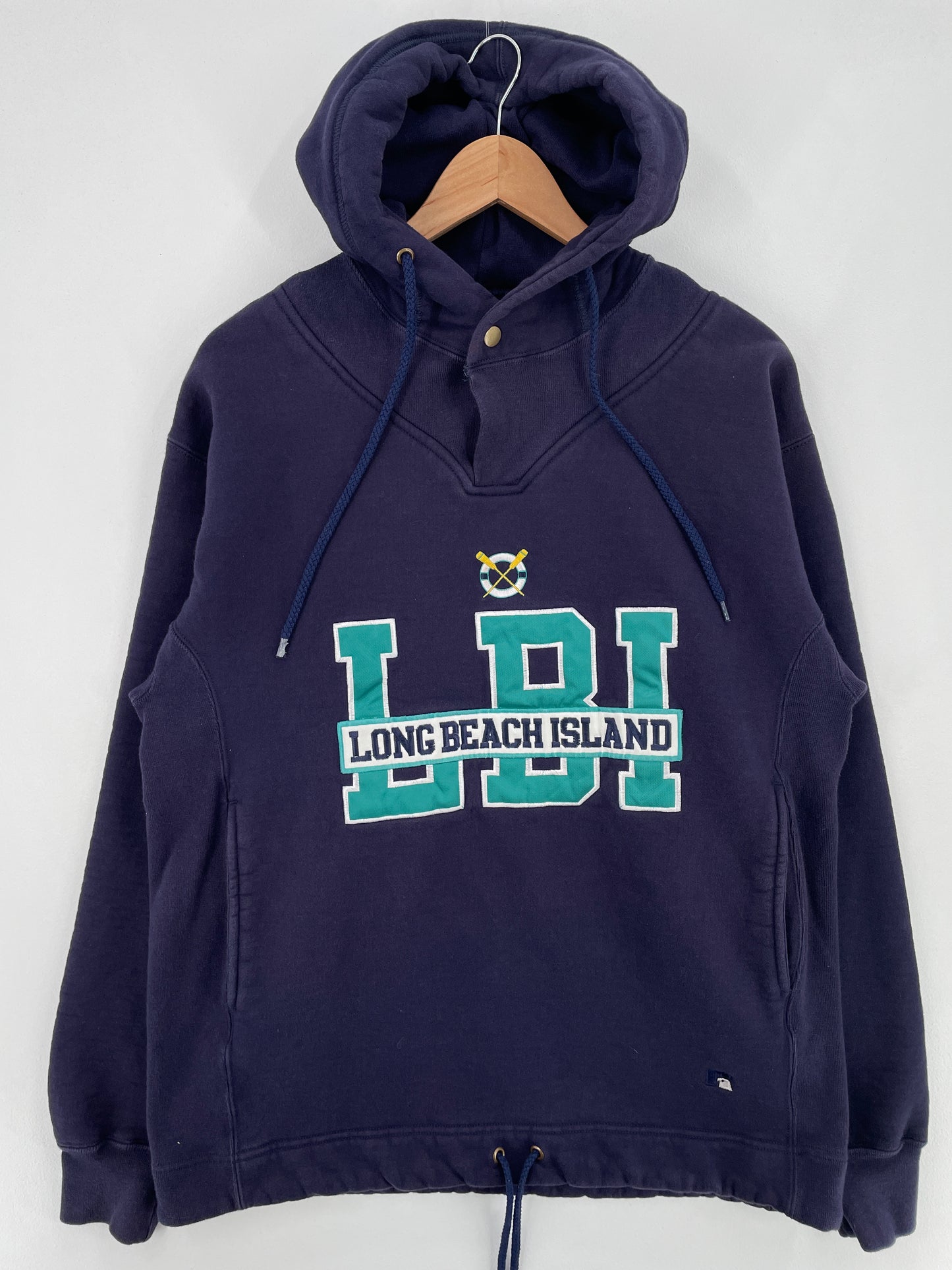 90's RUSSELL PRO x LONG BEACH ISLAND Made in USA Size M Vintage College Hoodie Sweat-shirt / E884