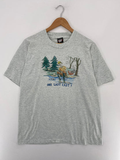 90's ONE LAST CAST! Made in USA Size XL Vintage T-Shirt / E5598T