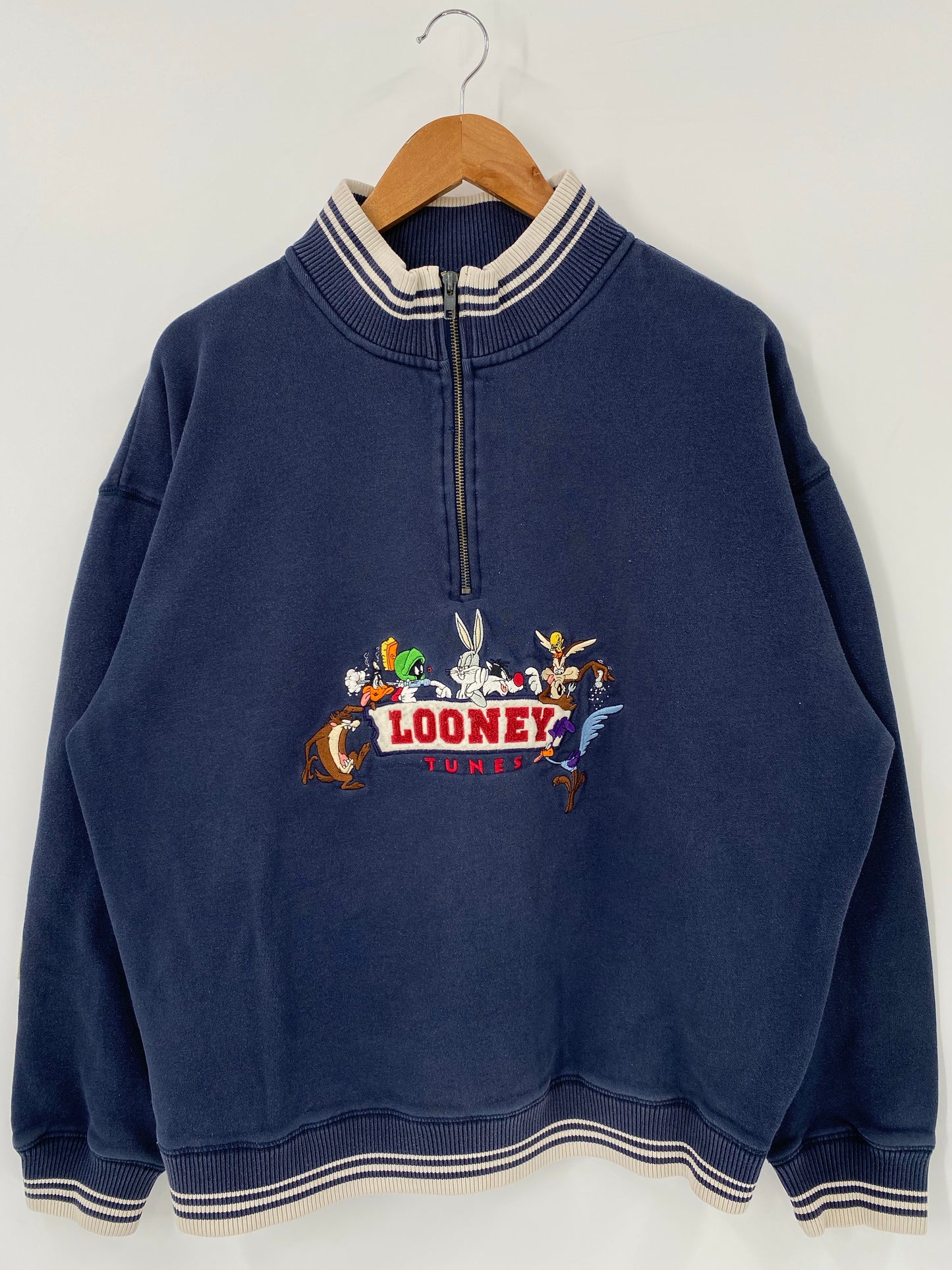 1998 LOONEY TUNES Size XL Vintage Half Zip Sweat-shirt / K4524